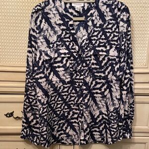 Calvin Klein Women's Navy and White Button Down Shirt